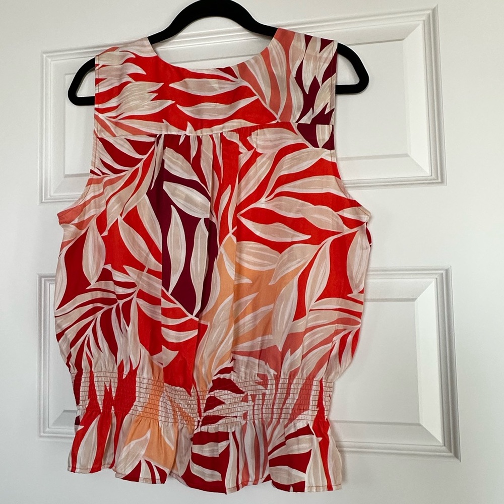Ann Taylor Orange and White Leaf Print Blouse - Picture 3 of 5